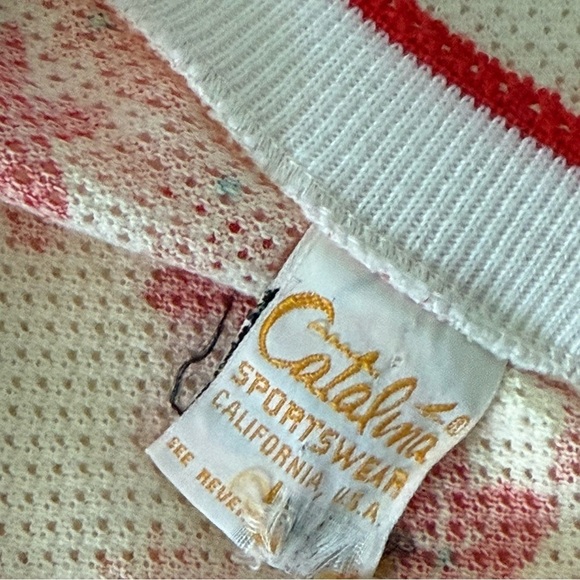 Catalina Sportswear Vintage Tank Top Sleeveless Round Neck Ivory Red Flowers L - Picture 6 of 9